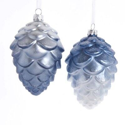 Glass Blue / White Pinecone Ornament (2 pieces)