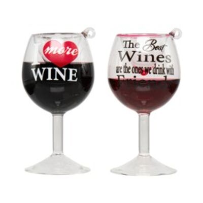 Wine Glass with Quote Ornament (2 pieces)