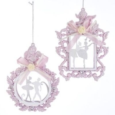 Pink / White Ballet Figure in Frame Ornament (2 pieces)