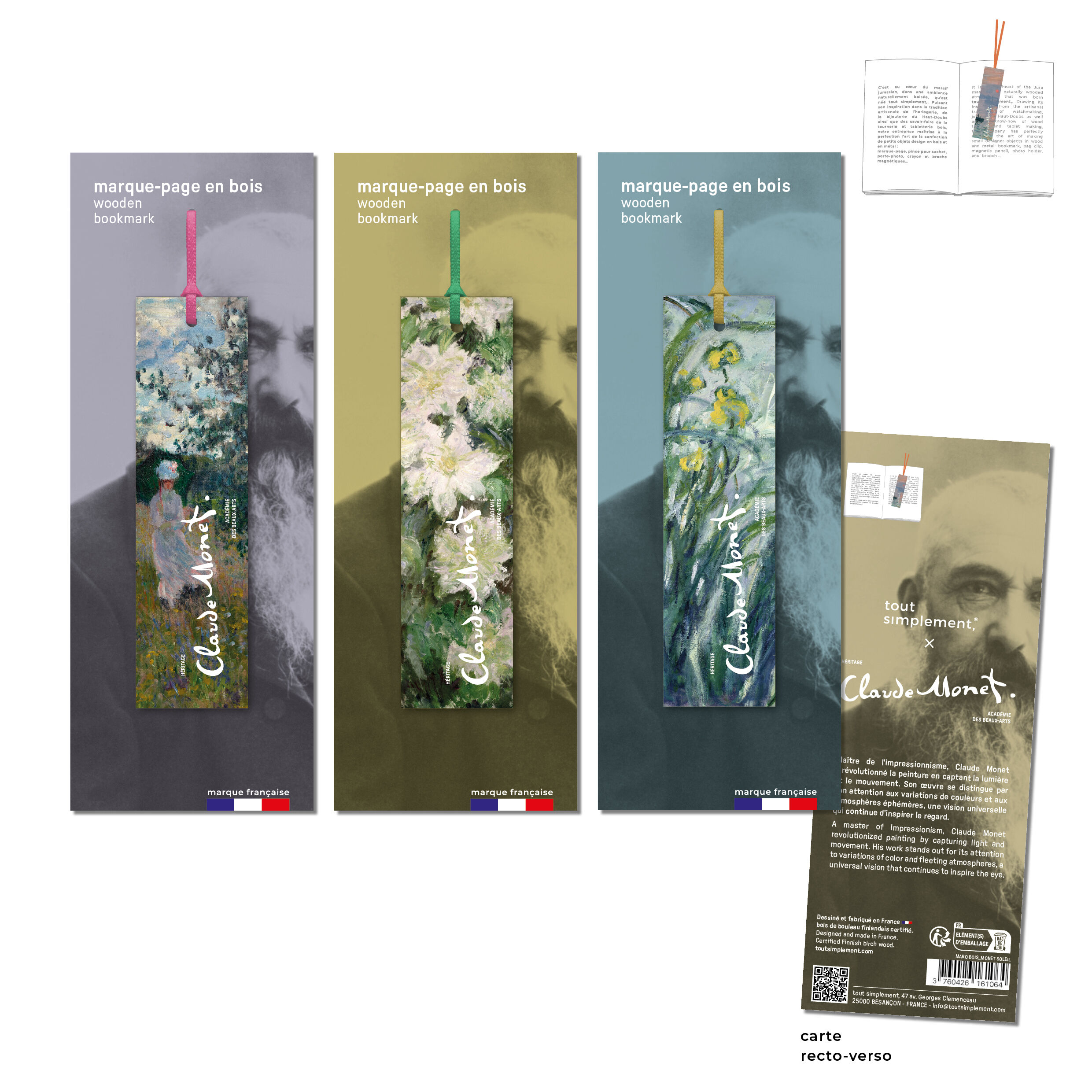 Assortment series no. 2 of 30 wooden bookmarks, featuring the works of Claude Monet