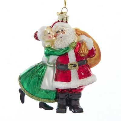 Santa and Mrs Claus Kiss Glass Ornament