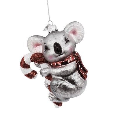 Koala with Candy Cane Glass Ornament
