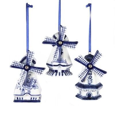 Porcelain Delft Blue Windmill Ornament (3 pieces)