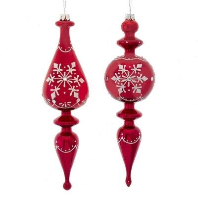 Shiny Red / Finial Snowflake Glass Ornament (2 pieces)