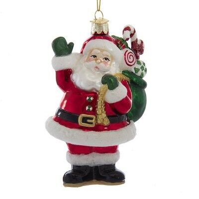 Santa with Bag of Candy Glass Ornament