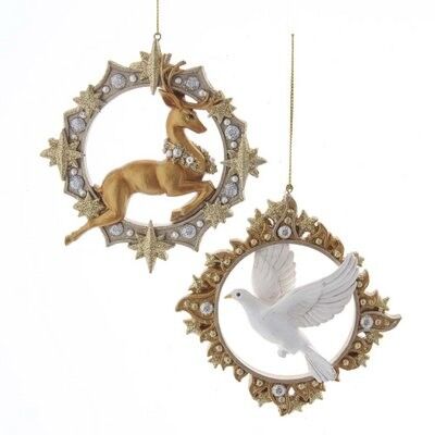 Golden Deer and Dove Ornament (2 pieces)