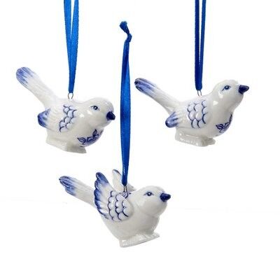 Porcelain Delft Blue Bird Ornament (3 pieces)