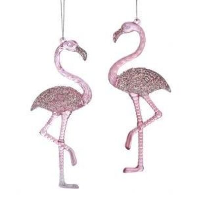 Plastic Glitter Flamingo Ornament (2 pieces)