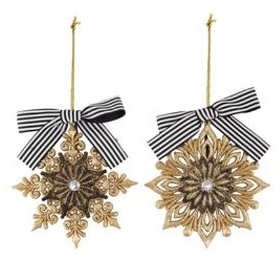 Black / Golden / Silver Snowflake Ornament with Ribbon (2 pieces)