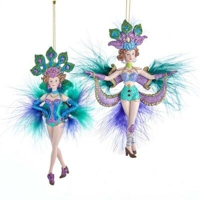 Peacock Show Girl Ornament (2 pieces)