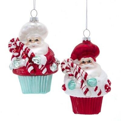 Santa Cupcake Glass Ornament (2 pieces)