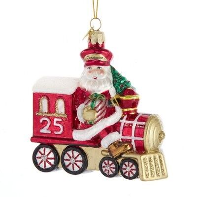 Santa with Train Glass Ornament