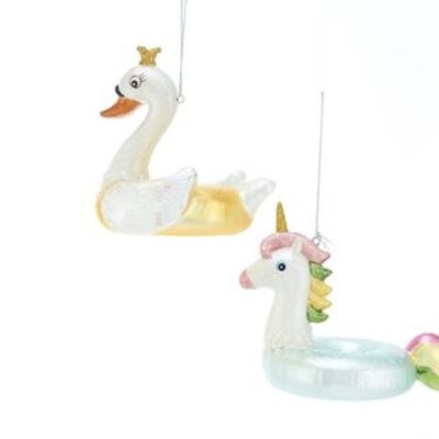 Swan / Unicorn Glass Ornament (2 pieces)