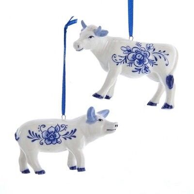 Porcelain Delft Blue Pig and Cow Ornament (2 pieces)