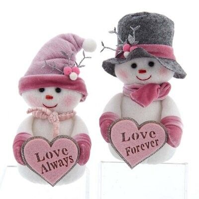 Fabric Snowcouple with Hearts Ornament (2 pieces)