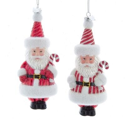 Santa With Candy Cane Glass Ornament (2 pieces)