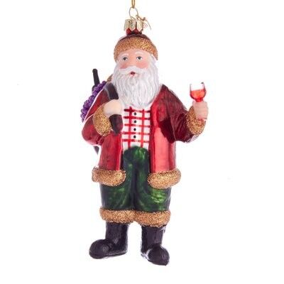Santa with Wineglass Glass Ornament