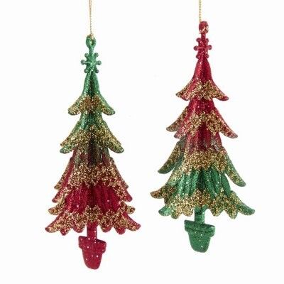Plastic Red / Green Tree with Glitter Ornament (2 pieces)