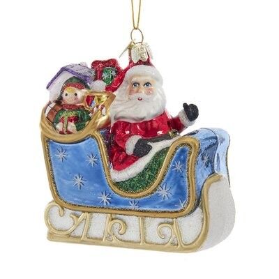 Santa with Sleigh Glass Ornament