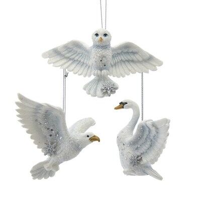 Silver / White Flying Birds Ornament (3 pieces)