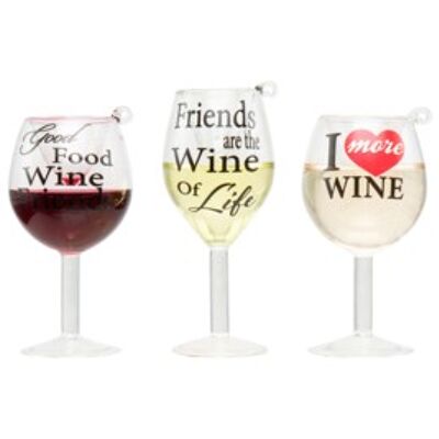 Wine Glass with Quote Ornament (3 pieces)