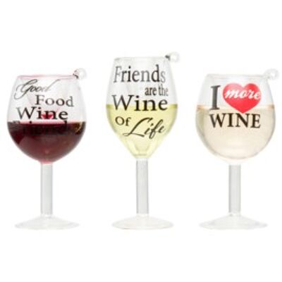 Wine Glass with Quote Ornament (3 pieces)
