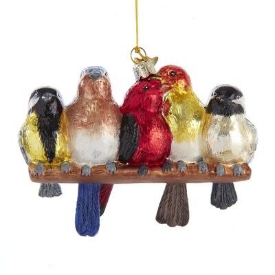 Songbirds on Branch Glass Ornament