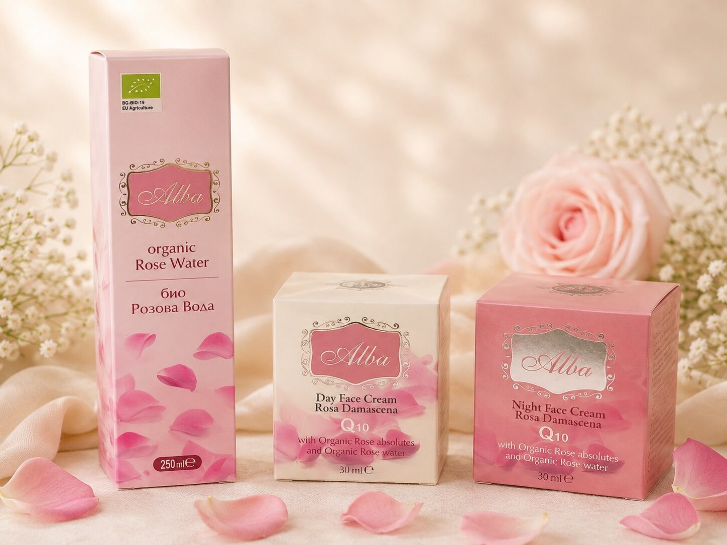 Bulgarian Rose Botanical Routine Set – Rose Water 250ml, Day Cream & Night Cream (3 pcs)