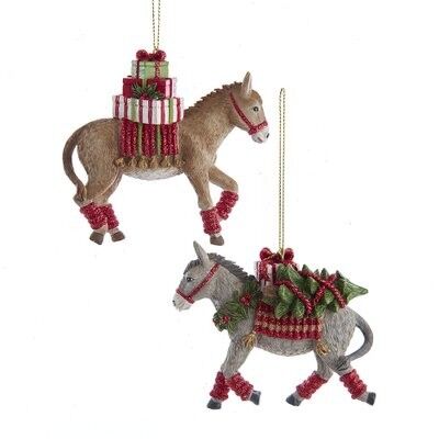 Resin Donkey with Gifts Ornament (2 pieces)