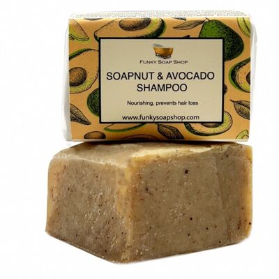 Shampoo solido alla noce di sapone e avocado, naturale e fatto a mano, ca. 30 g/65 g