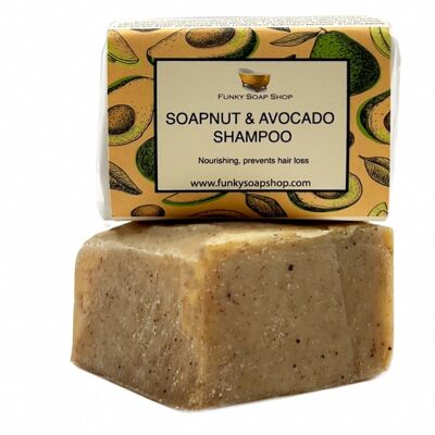 Barra de champú sólido Soapnut & Avocado, natural y hecha a mano, aprox. 30g/65g