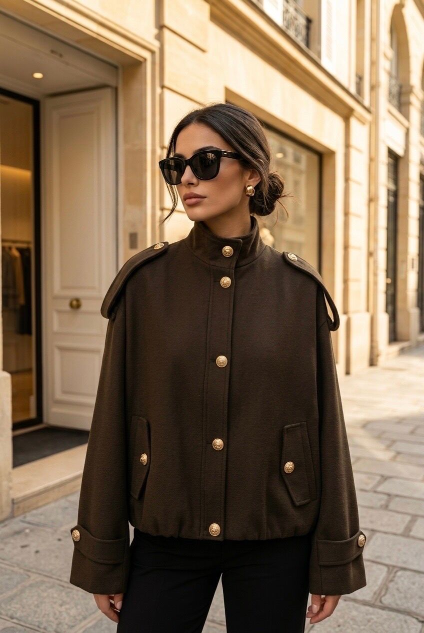 Veste femme col montant boutons dorés