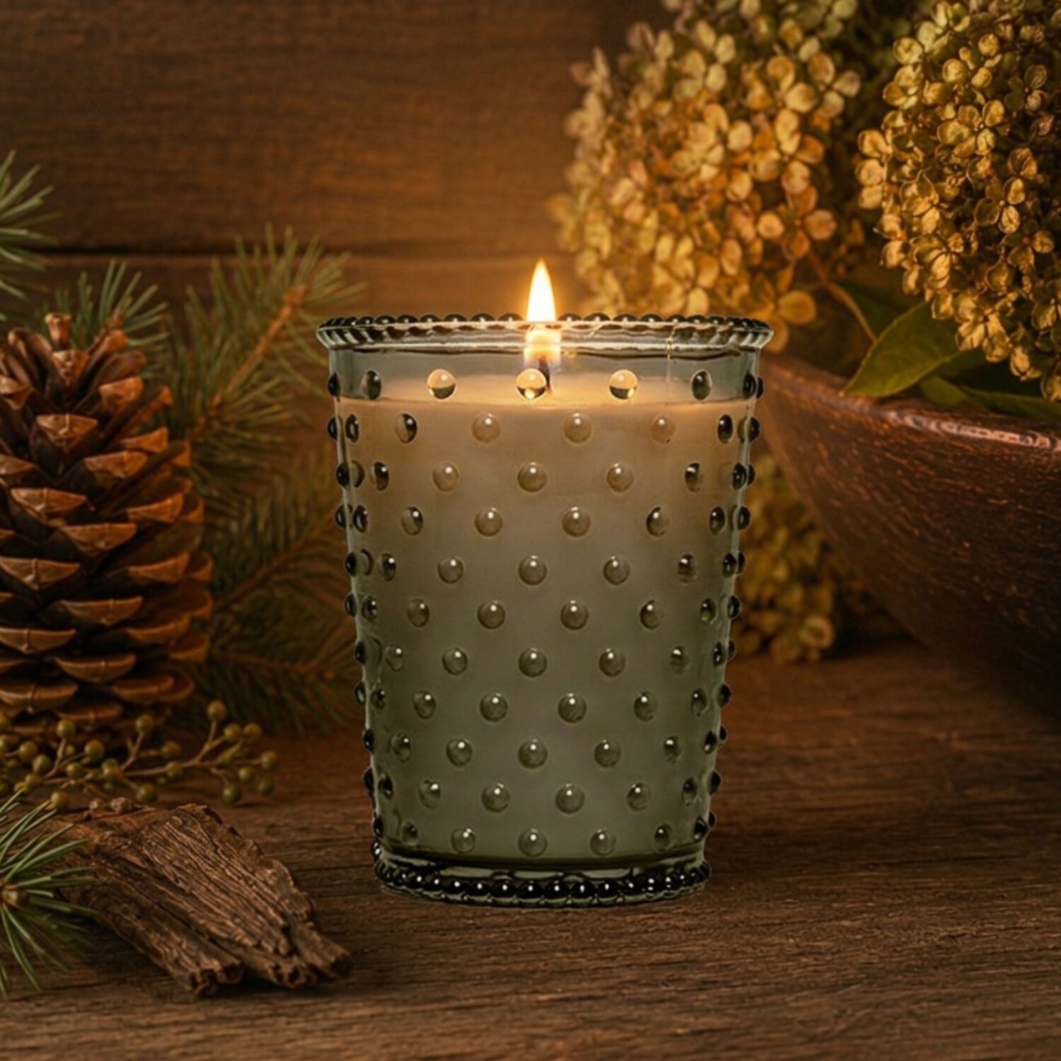 Simpatico Hobnail Glass Candle #594 Hidden Woods