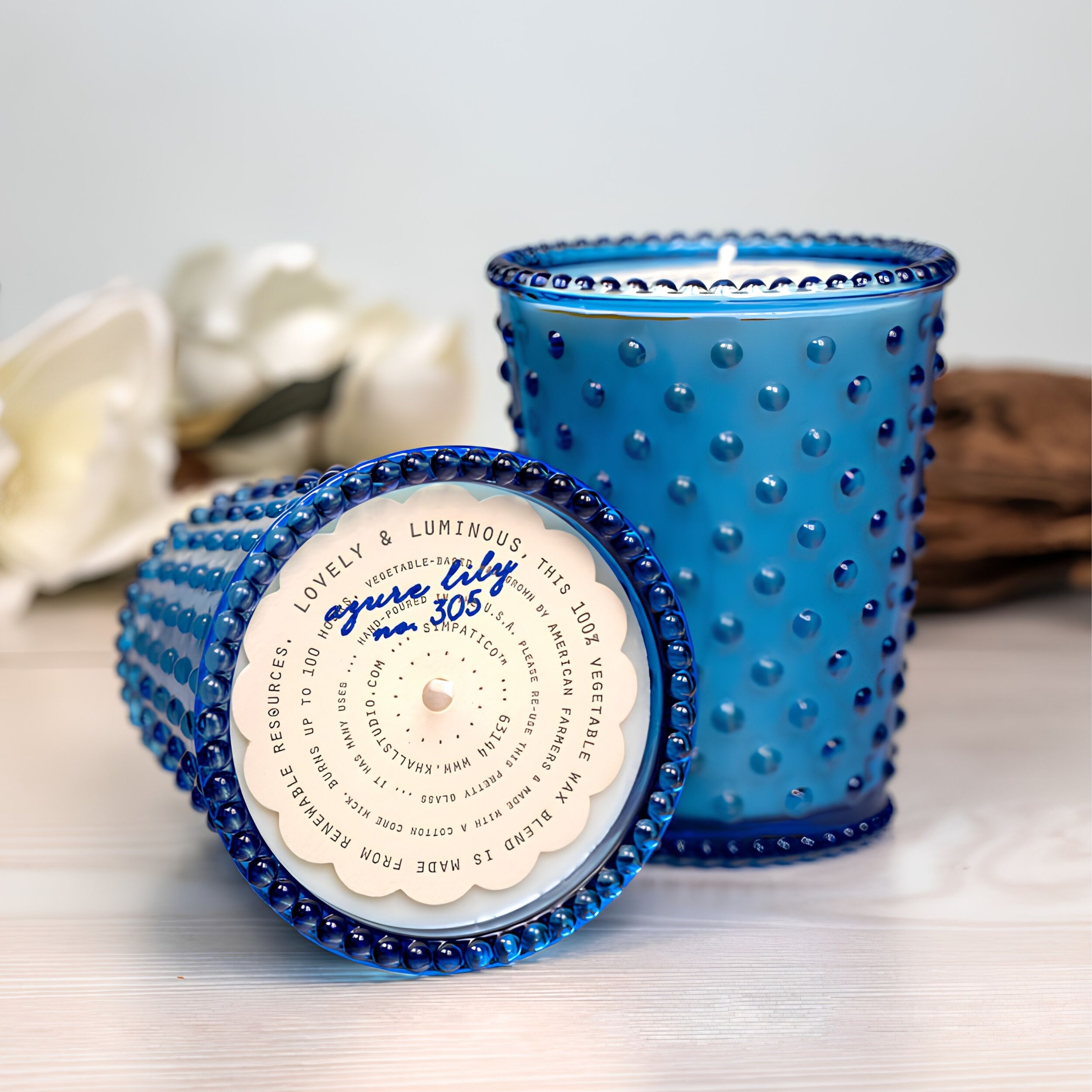 Simpatico Hobnail Glass Candle #305 Azure Lily