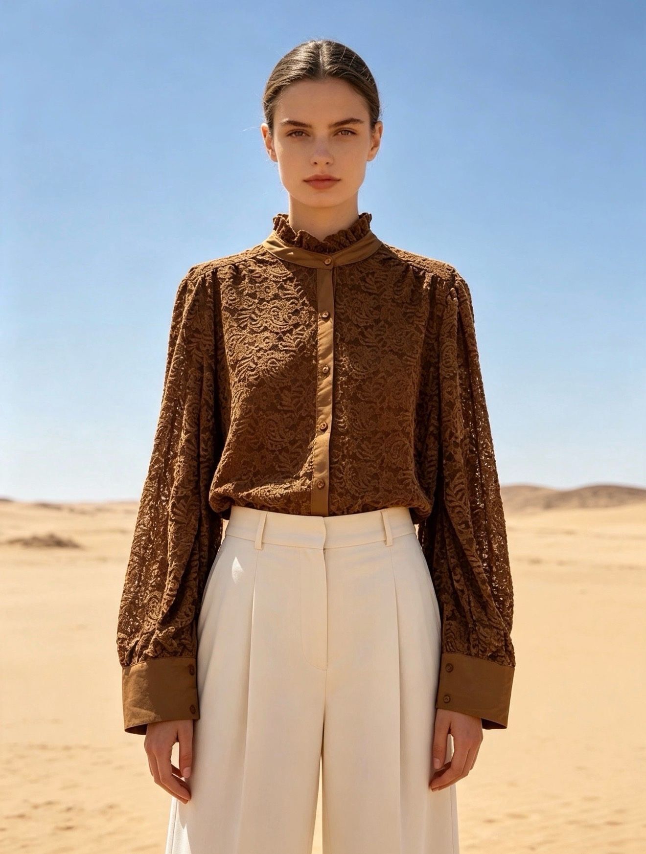Shirt in eyelet lace, openwork style, semi-transparent