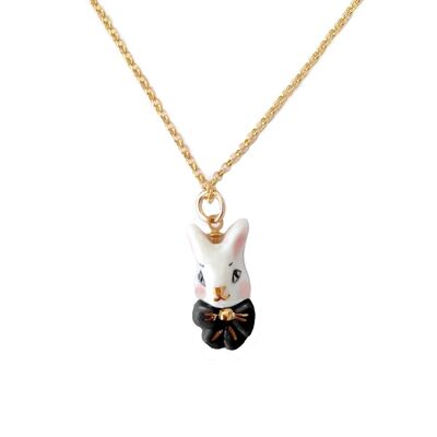 Collier mini lapin Alice en porcelaine-noir