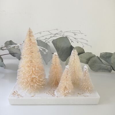 Weihnachtsdekoration Komposition aus weißen Tannenbäumen, mit Gold gepudert