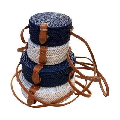 Vie Naturals Rattan Roundy Tasche, Blau, 15x6cm