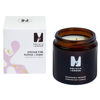 African Pink Pepper + Peony Scented Soy Candle 120ml