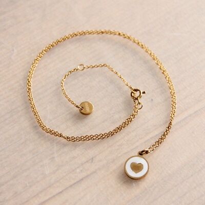 FW200 -  Stainless steel fine chain with round mother-of-pearl charm