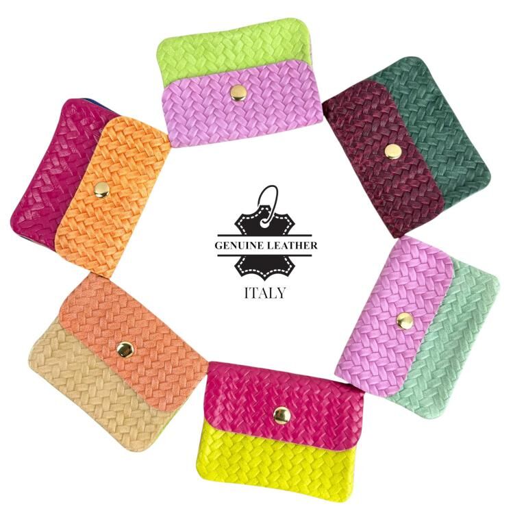 Two-Tone Compact Wallet in Italian Leather 57709-Multi