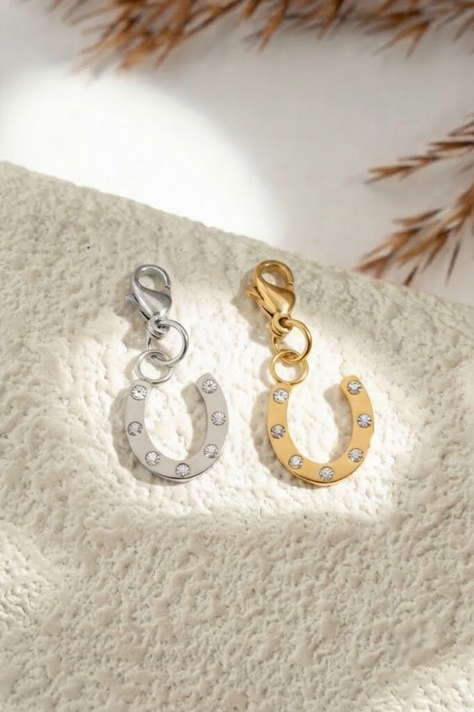 Set aus 2 Hufeisenanhängern aus Silber und Gold mit Edelstahlfassungen – Glücksbringer