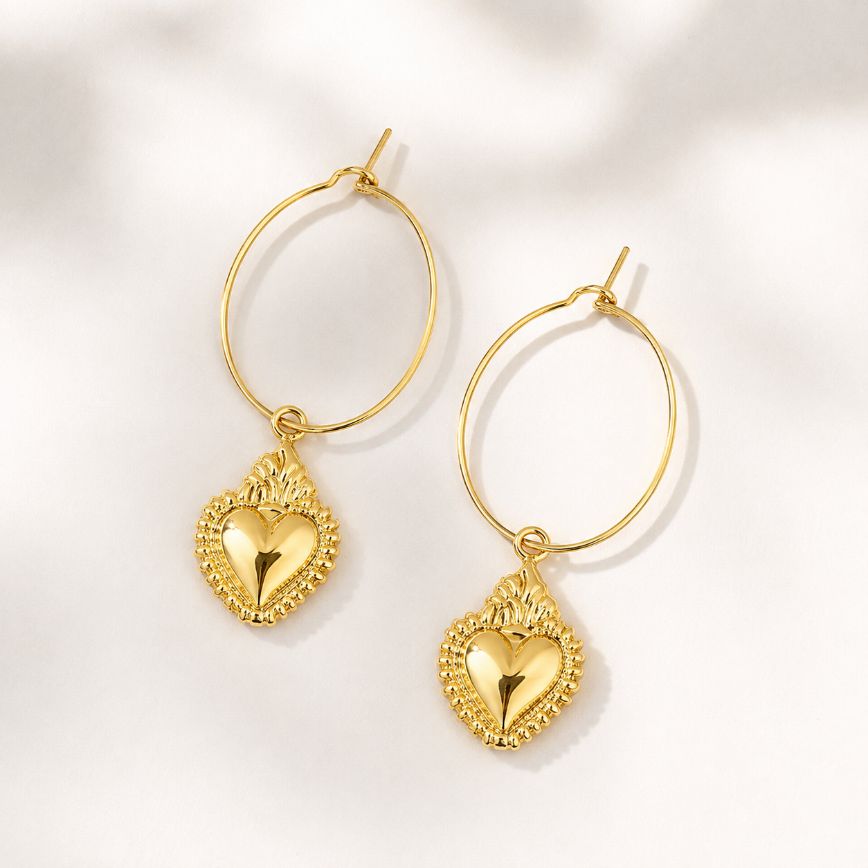 Sacred Heart Hoop Earrings in Gold Stainless Steel