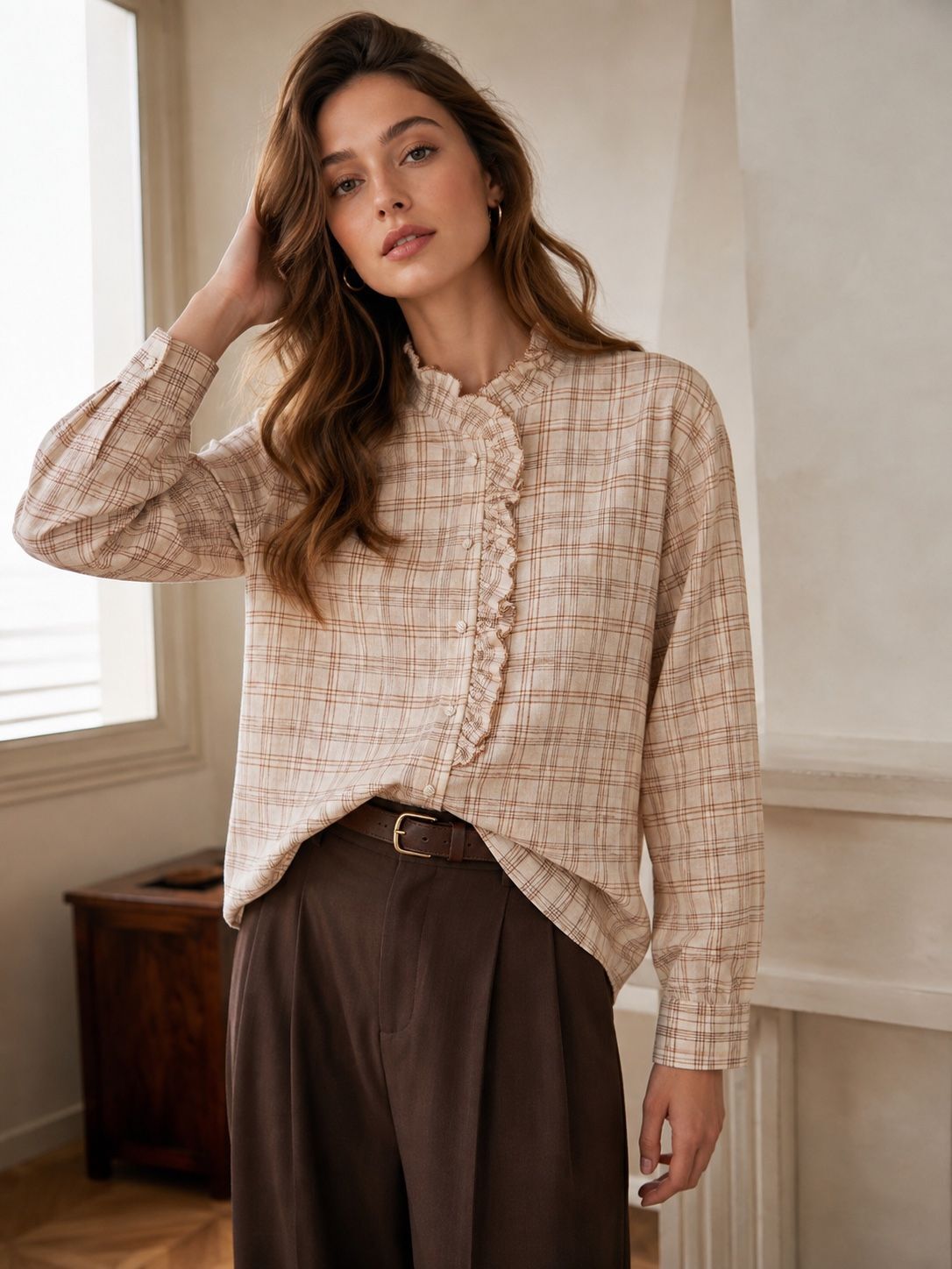 Chemise à carreaux en coton à manches longues