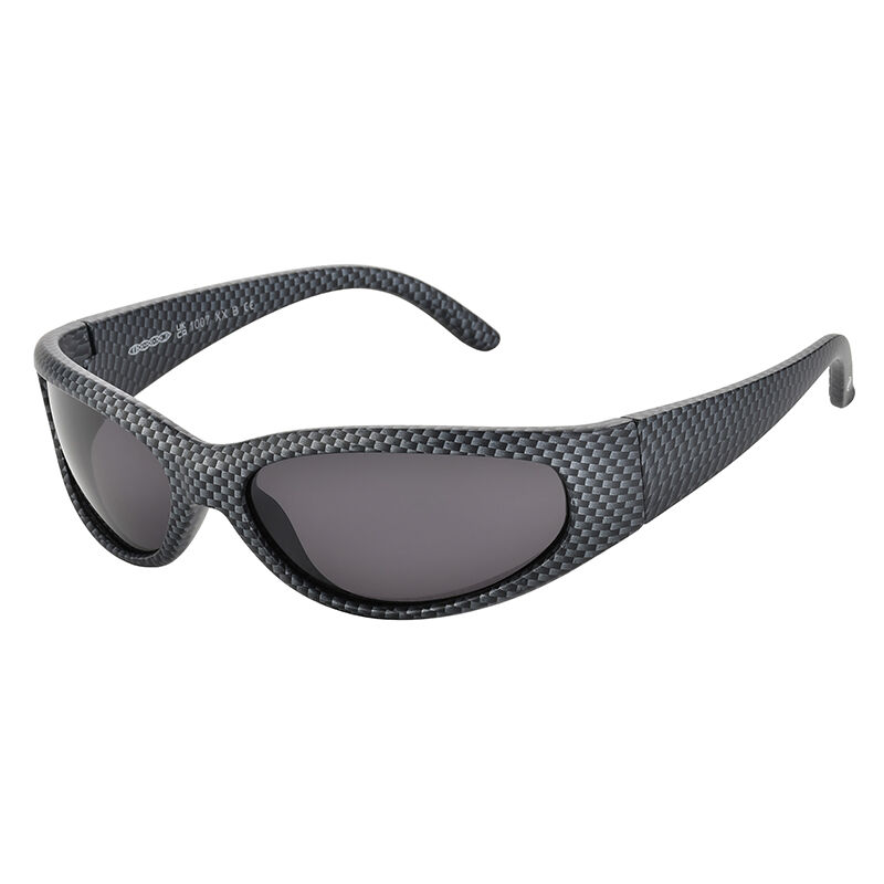 Occhiali da sole polarizzati "NUOVI" Icon Eyewear SHARK Carbon 3-D con trasferimento grigio e lente polarizzata grigia