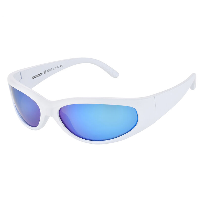 Occhiali da sole polarizzati "NUOVI" Icon Eyewear SHARK con montatura bianca opaca e lente polarizzata Revo blu