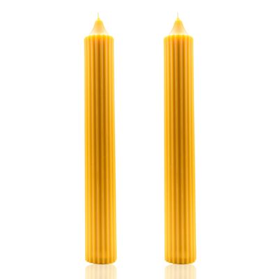 Handmade pure beeswax Ridged Taper candle - Pair