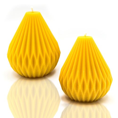 Solid Beeswax Origami pear shaped candle - Pair