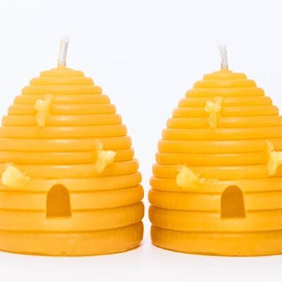 2 petites bougies Skep en cire d'abeille solide (5 cm x 5 cm)