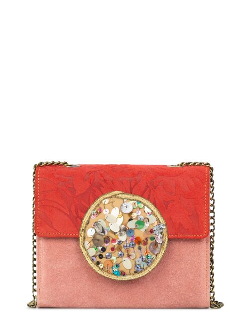 Andromeda small square clutch sequin patchwork leather bag